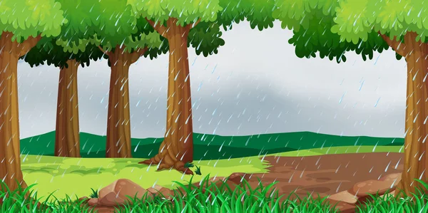 Parkta yağmur ile sahne — Stok Vektör
