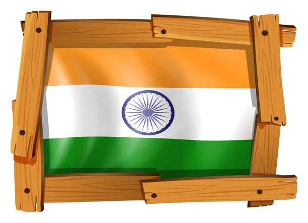 Bandera de India en marco de madera — Vector de stock
