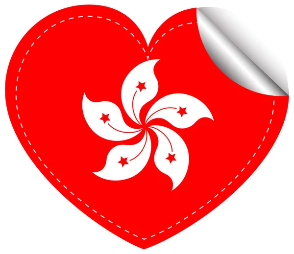 Diseño de etiqueta engomada para la bandera de Hong Kong en forma de corazón — Vector de stock