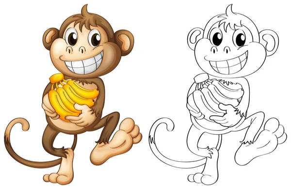 Esboço animal para macaco com bananas — Vetor de Stock