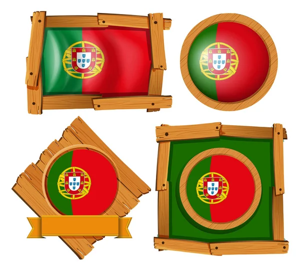 Portugiesische Flagge auf runden und quadratischen Abzeichen — Stockvektor