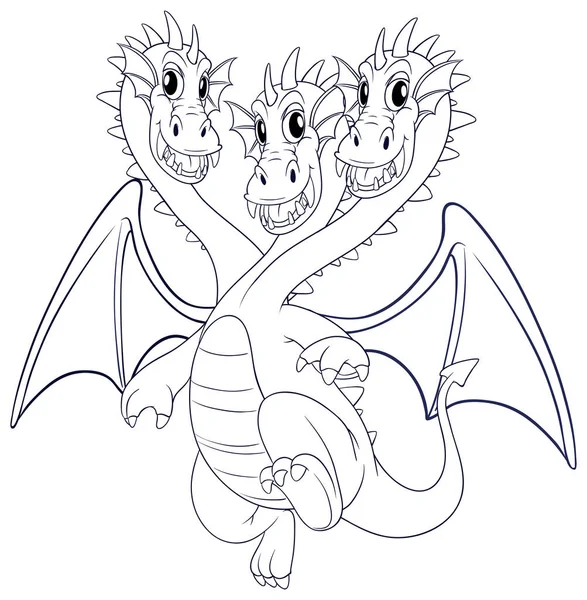 Üç başlı ejderha için hayvan karakter doodle — Stok Vektör