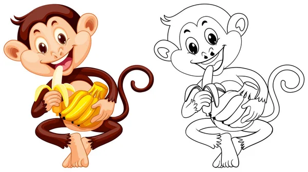 猴子吃香蕉的动物纲要 — 图库矢量图片