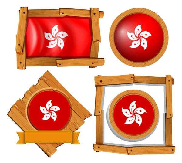 Bandera de Hong Kong en marcos redondos y cuadrados — Vector de stock