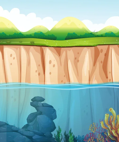 Сцена с подводной водой и скалой — стоковый вектор