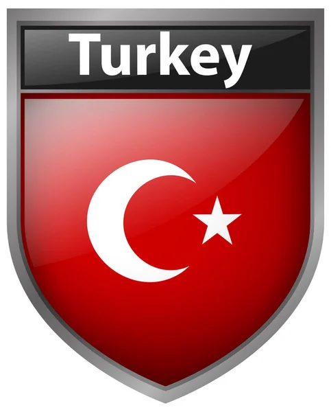 Bendera di Turki pada desain lencana - Stok Vektor