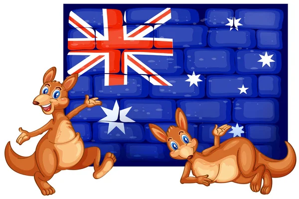 Deux kangourous et drapeau de l'Australie — Image vectorielle