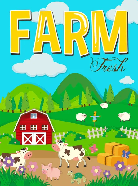 Farm jelenetet, az állatok és a pajta — Stock Vector