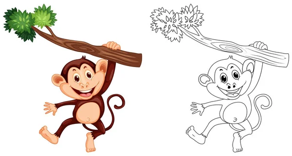 Animal outline for monkey hanging on wood — Stock Vector