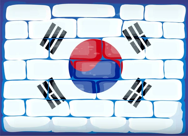 Bendera Korea Selatan dicat di dinding bata - Stok Vektor