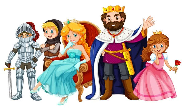 Personajes de cuento de hadas con rey y reina — Vector de stock