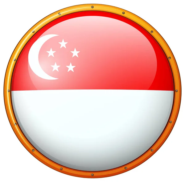 Bendera Singapura pada bingkai bundar - Stok Vektor