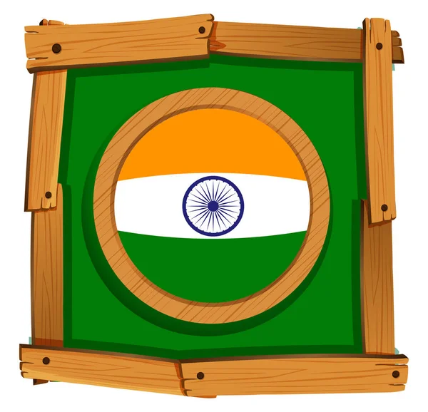 Drapeau de l'Inde à cadre en bois — Image vectorielle