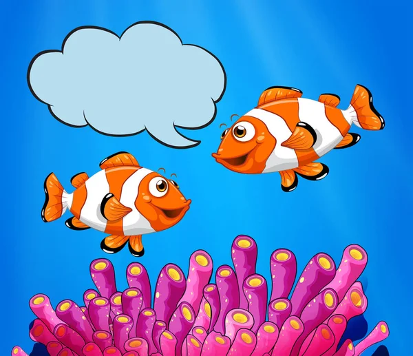 Twee clowfish onder de zee zwemmen — Stockvector