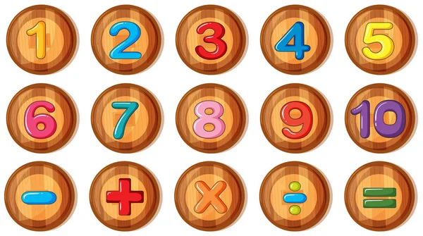 Font design for numbers and signs on round badges — Stock Vector