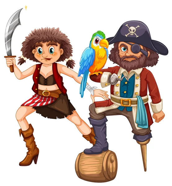 Pirate and his crew with weapon — Stock Vector