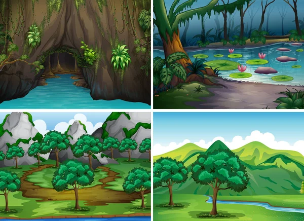 Four scenes of forests — Stock Vector