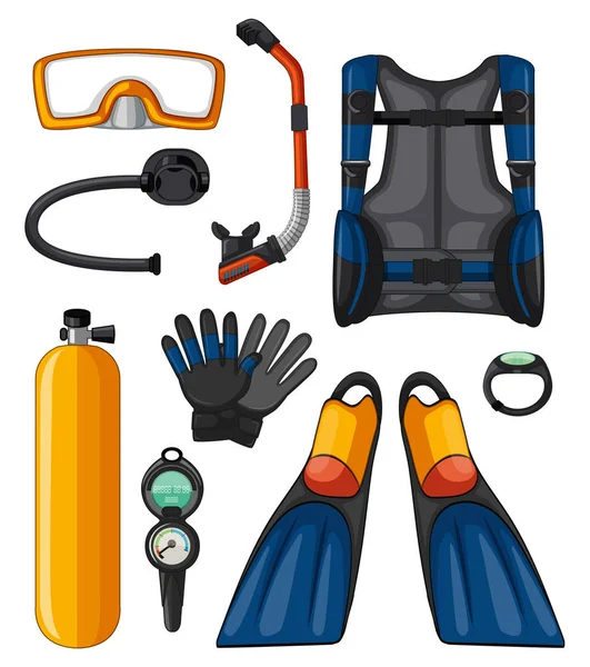 Different equipments for scuba diving — Stock Vector