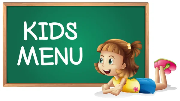 Menino e menu de crianças no tabuleiro — Vetor de Stock