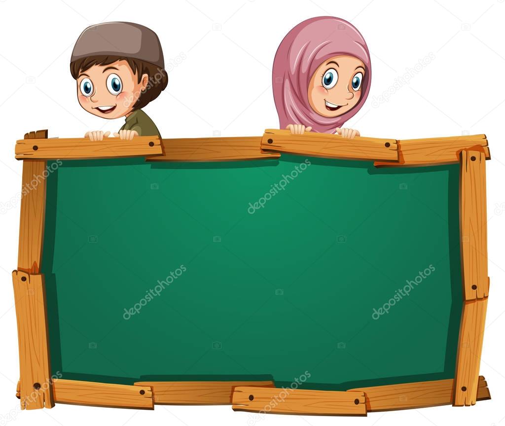 Board template with two muslim kids