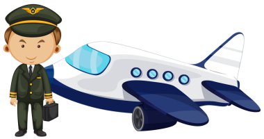Pilot ve beyaz arka plan üzerinde uçak