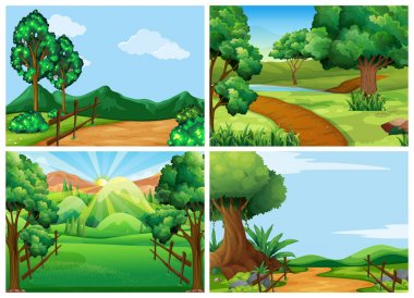 Parça ve ağaçları ile dağ sahneleri