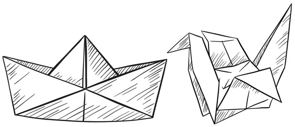 Papel origami para barco y pájaro — Archivo Imágenes Vectoriales