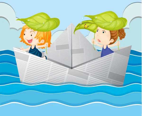 Paper boat with two girls