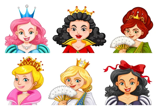 Verschillende karakters van koninginnen en prinsessen — Stockvector