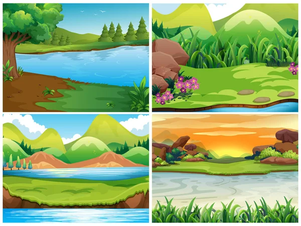 Four nature scenes with mountains — Stock Vector