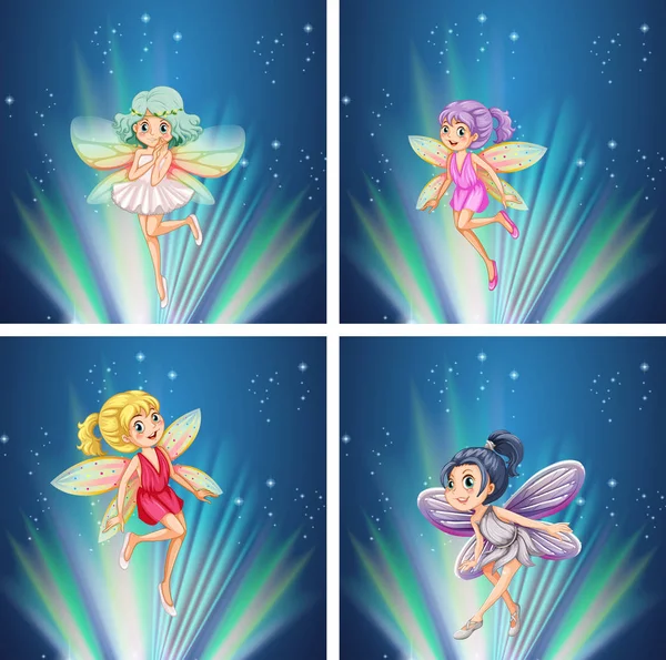 Cute fairies flying at night — Stock Vector