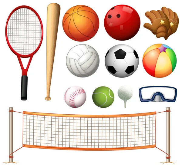 Volleyball net and different types of balls — Stock Vector