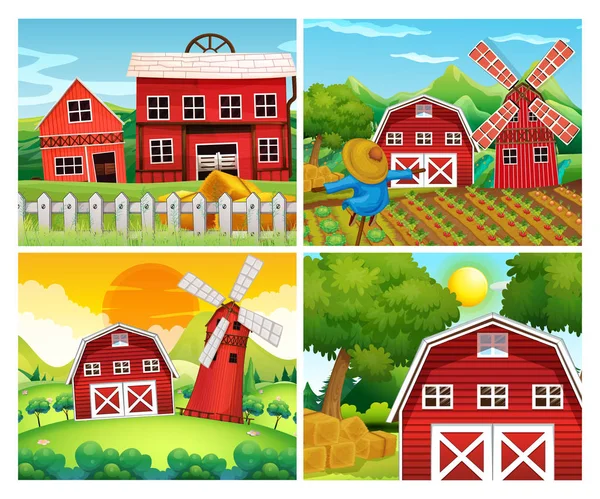 Four scenes of farmyards — Stock Vector