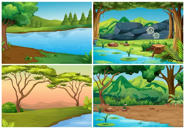 Fyra scener av skogar — Stock vektor