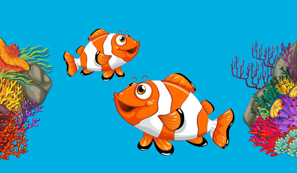 Two clownfish swimming in ocean