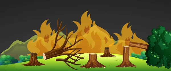 Incendio selvaggio nella foresta di notte — Vettoriale Stock