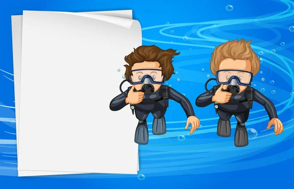 Paper template with two scuba divers — Stock Vector