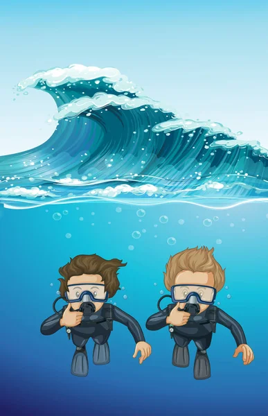 Deux plongeurs sous l'océan — Image vectorielle