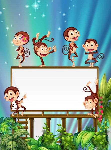 Modèle de tableau avec des singes mignons — Image vectorielle