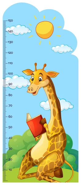 Regla de tabla de crecimiento con libro de lectura de jirafa — Archivo Imágenes Vectoriales