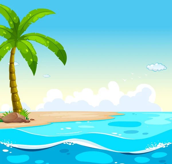 Ocean scéna se stromem na pláži — Stockový vektor