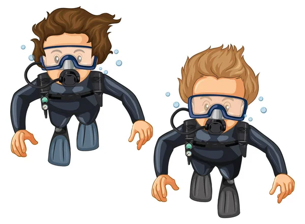 Dos buceadores en traje de neopreno — Vector de stock