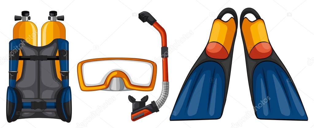 Scuba diving equipments in yellow and blue color