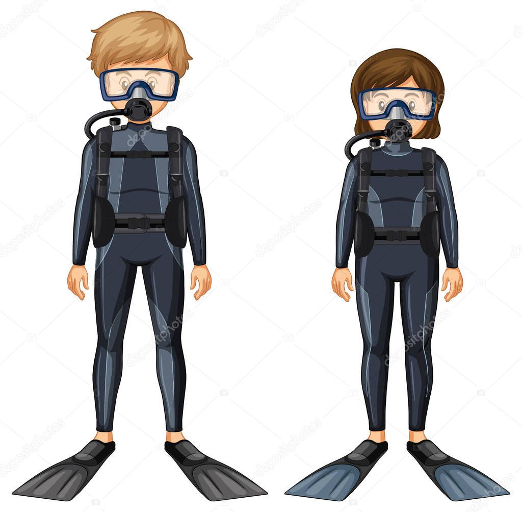 Man and woman in scuba diving outfit