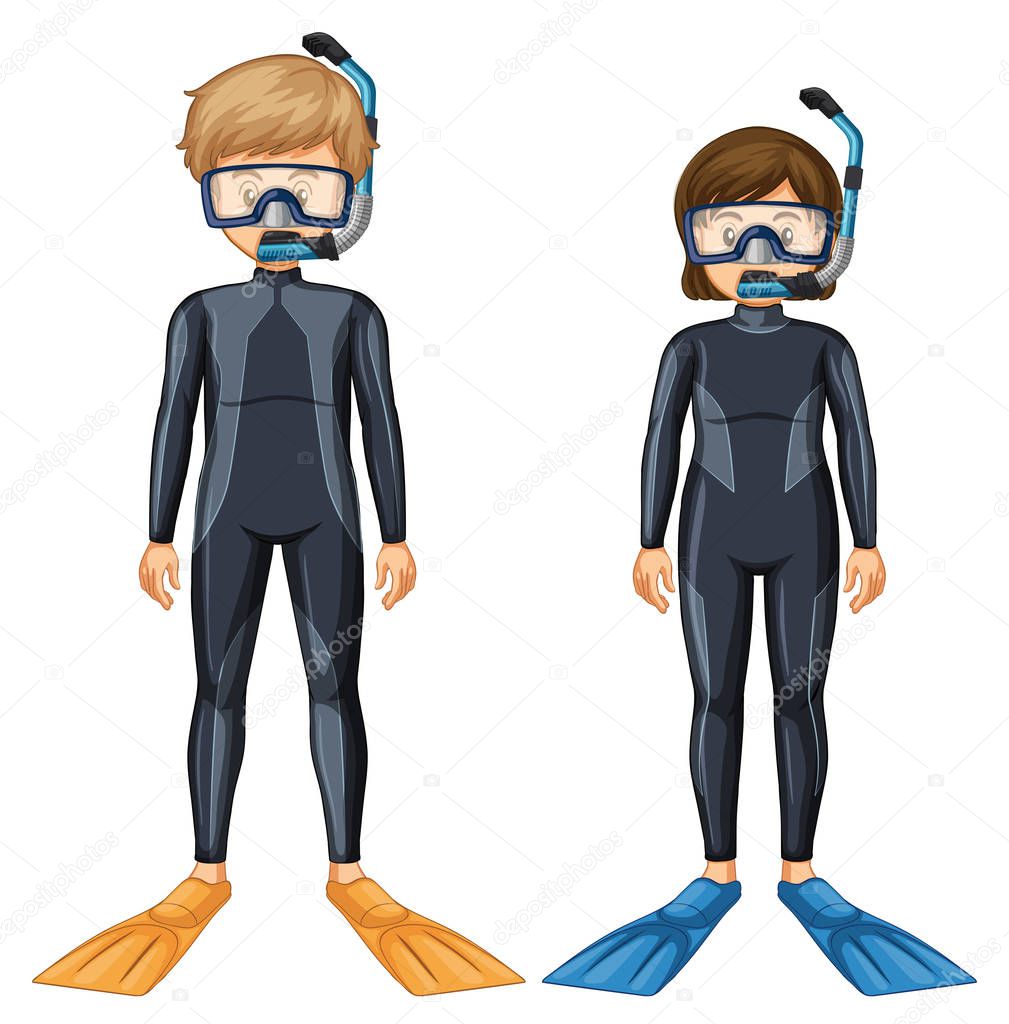 Two scuba divers with mask and fin