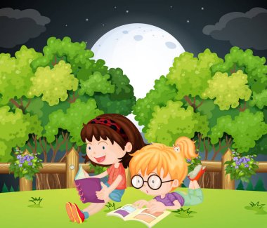 Kızlar gece Park kitap okuma