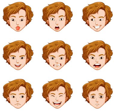 Adam yüzünde farklı ifadeler ile