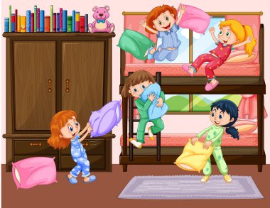 Kızlar pijama partisi yatak odasında