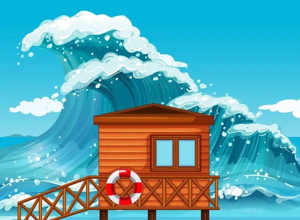 Lifeguard hut by the ocean — Stock Vector