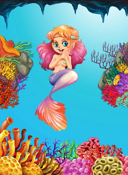 Beautiful mermaid in the deep blue sea — Stock Vector